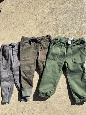 Cat & Jack Kids Jogger Pants in Olive, Dark Olive & Gray. All three pairs.